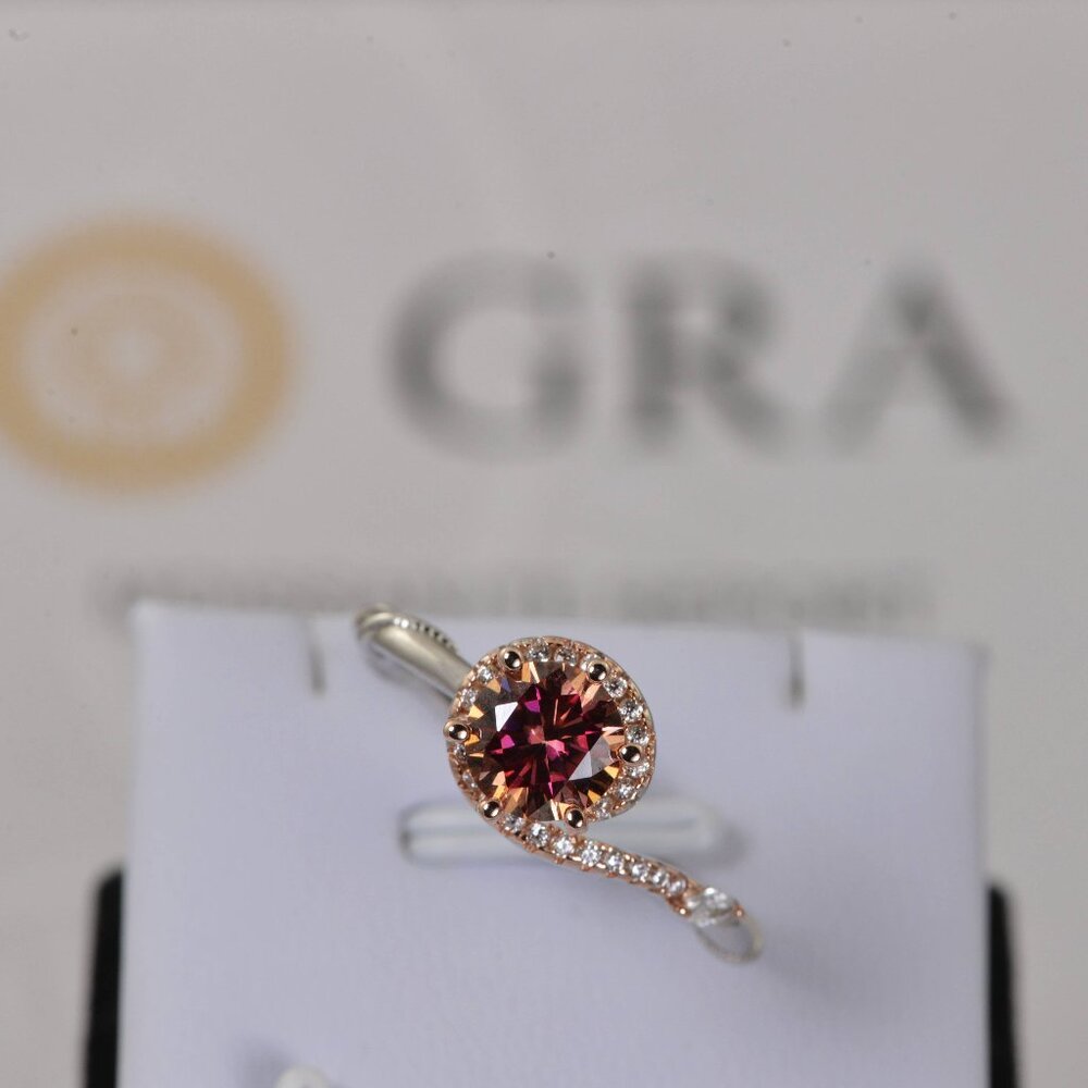 1ctw Moissanite Halo Red Brilliant Cut Engagement Ring NEW 6
